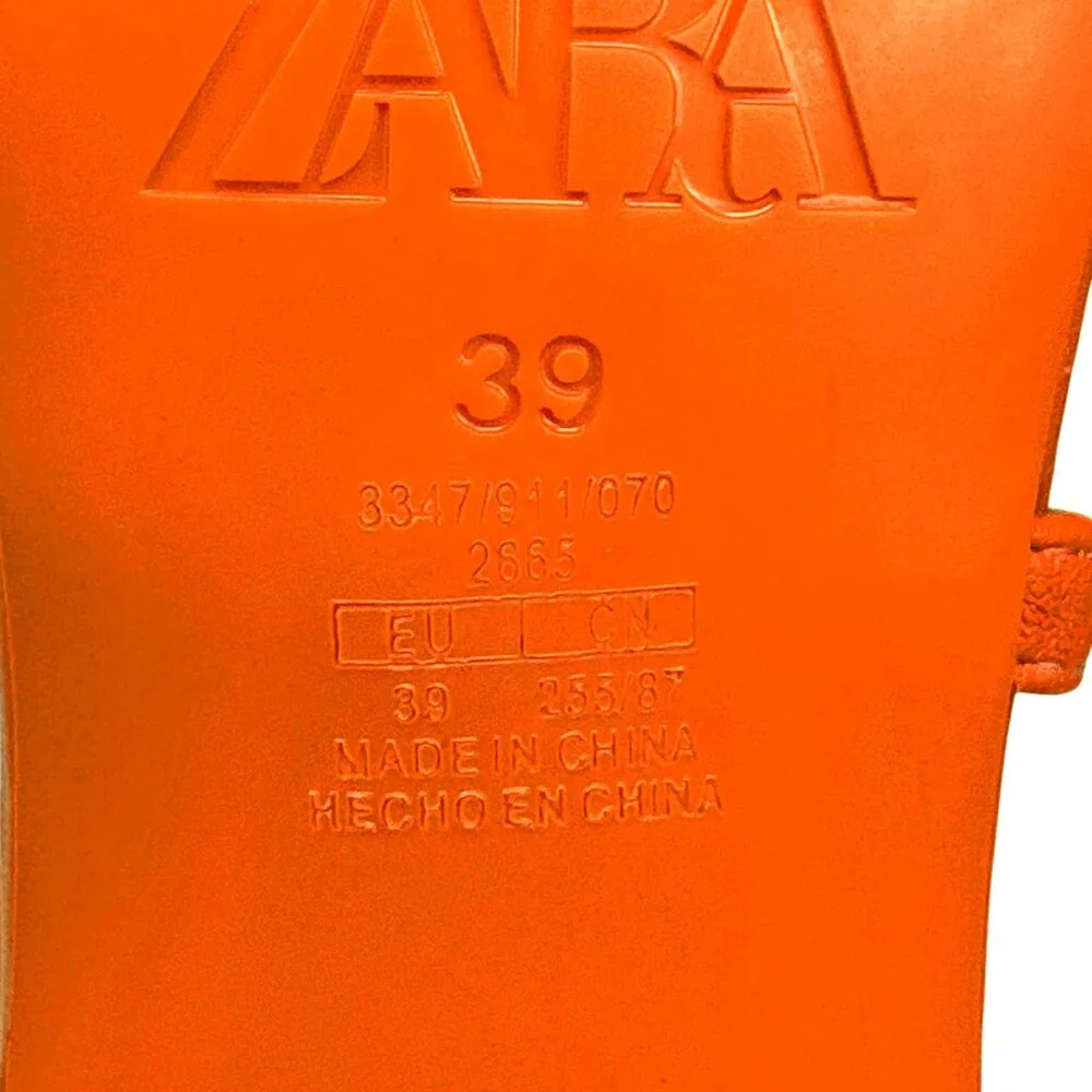 Zara Orange Strappy‎ Square Toe Sandal Heels